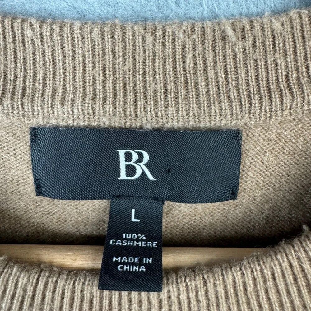 Banana Republic Mens 100% Cashmere Crew Neck Sweater Tan Beige Large Long Sleeve